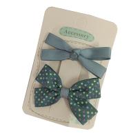 Alligator Hair Clip, Polyester and Cotton, with Iron, Bowknot, 2 pieces & for children, pea green, 60mm [
