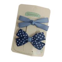 Alligator Hair Clip, Polyester and Cotton, with Iron, Bowknot, 2 pieces & for children, blue, 60mm [