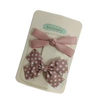 Alligator Hair Clip, Polyester and Cotton, with Iron, Bowknot, 2 pieces & for children, pink, 60mm 