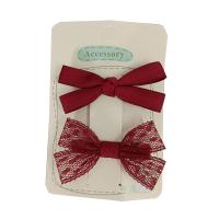 Alligator Hair Clip, Lace, with Polyester and Cotton & Iron, Bowknot, 2 pieces & for children, red, 60mm 