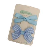 Alligator Hair Clip, Polyester and Cotton, with Iron, Bowknot, 2 pieces & for children, skyblue, 60mm 