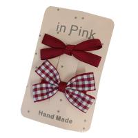 Alligator Hair Clip, Polyester and Cotton, with Iron, Bowknot, 2 pieces & for children, red, 60mm 