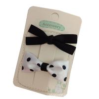 Alligator Hair Clip, Polyester and Cotton, with Iron, Bowknot, 2 pieces & for children, white and black, 60mm [