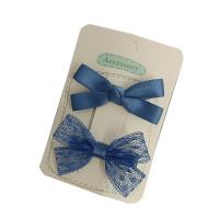 Alligator Hair Clip, Lace, with Polyester and Cotton & Iron, Bowknot, 2 pieces & for children, blue, 60mm 