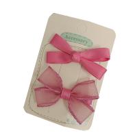 Alligator Hair Clip, Spun Silk, with Polyester and Cotton & Iron, Bowknot, 2 pieces & for children, pink, 60mm 