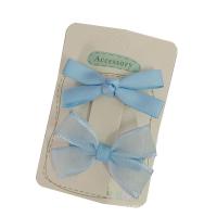 Alligator Hair Clip, Spun Silk, with Polyester and Cotton & Iron, Bowknot, 2 pieces & for children, skyblue, 60mm 