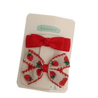 Alligator Hair Clip, Polyester and Cotton, with Iron, Bowknot, 2 pieces & for children, red, 60mm 