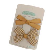 Alligator Hair Clip, Polyester and Cotton, with Iron, Bowknot, 2 pieces & for children, yellow, 60mm [