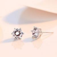 Sterling Silver Stud Earring, 925 Sterling Silver, with Moissanite, fashion jewelry & with rhinestone, 1ct 