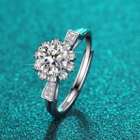 Sterling Silver Finger Ring, 925 Sterling Silver, with Moissanite, Adjustable & fashion jewelry & with rhinestone, 1ct 