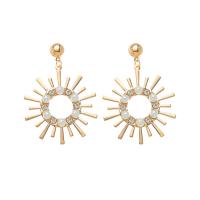 Plastic Pearl Zinc Alloy Earring, with Plastic Pearl, Flower, gold color plated, for woman & with rhinestone & hollow 