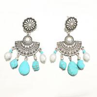 Turquoise Zinc Alloy Earring, with turquoise & Plastic Pearl, plated, Bohemian style & for woman 
