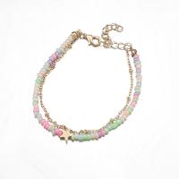Zinc Alloy Anklet, with Seedbead, with 1.96inch extender chain, Star, plated, Double Layer & for woman Approx 7.08 Inch 