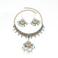 Fashion Zinc Alloy Jewelry Sets, earring & necklace, with turquoise & Plastic Pearl, plated, 2 pieces & Bohemian style & for woman Approx 14.6-18.9 Inch 