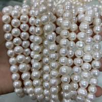Naturel d'eau douce perles, perle d'eau douce cultivée, Légèrement rond, DIY, blanc, 9-10mm Environ 37 cm, Vendu par brin