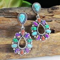 Gemstone Drop Earring, Zinc Alloy, with Gemstone, Teardrop, silver color plated, vintage & fashion jewelry & for woman & hollow, mixed colors 