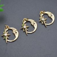 Brass Jewelry Pendants, with Cubic Zirconia, Moon and Star, gold color plated, DIY 