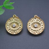 Brass Jewelry Pendants, with Cubic Zirconia, Flat Round, gold color plated, DIY 
