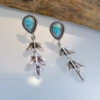 Zinc Alloy Drop Earring, with Synthetic Turquoise, Leaf, silver color plated, vintage & fashion jewelry & for woman, blue 