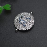 Cubic Zirconia Micro Pave Brass Connector, Flat Round, platinum plated, DIY & micro pave cubic zirconia & 1/1 loop 