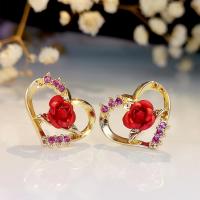 Resin Zinc Alloy Earring, with Cubic Zirconia & Resin, Heart, gold color plated, fashion jewelry & for woman & hollow, mixed colors [