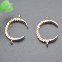 Cubic Zirconia Micro Pave Brass Connector, Moon, gold color plated, DIY & micro pave cubic zirconia & 1/1 loop 
