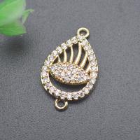 Cubic Zirconia Micro Pave Brass Connector, Teardrop, gold color plated, DIY & micro pave cubic zirconia & 1/1 loop & hollow 