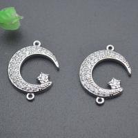 Cubic Zirconia Micro Pave Brass Connector, Moon and Star, platinum plated, DIY & micro pave cubic zirconia & 1/1 loop 