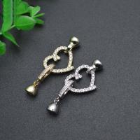 Brass Hook and Eye Clasp, Heart, plated, DIY & micro pave cubic zirconia & hollow 