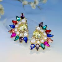 Zinc Alloy Rhinestone Stud Earring, with Rhinestone & Plastic Pearl, gold color plated, vintage & fashion jewelry & for woman, mixed colors 