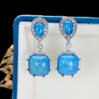 Gemstone Drop Earring, Zinc Alloy, with Opal & Cubic Zirconia, Square, silver color plated, fashion jewelry & for woman 