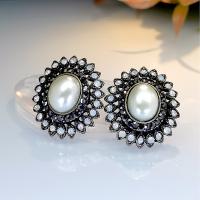 Plastic Pearl Zinc Alloy Earring, with Cubic Zirconia & Plastic Pearl, gun black plated, vintage & fashion jewelry & for woman, mixed colors 