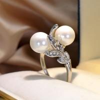 Plastic Pearl Zinc Alloy Finger Ring, with Cubic Zirconia & Plastic Pearl, Round, silver color plated, fashion jewelry & for woman, white Inner Approx 18mm [