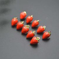 Enamel Brass Pendants, Strawberry, gold color plated, DIY, red 