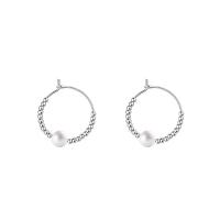 Sterling Silver Hoop Earring, 925 Sterling Silver, with Shell Pearl, fashion jewelry & for woman, 22mm [