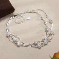 Fashion Jewelry Anklet, 925 Sterling Silver, with 1.18inch extender chain, three layers & for woman Approx 7.87 Inch 