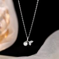 Cubic Zircon Micro Pave Sterling Silver Necklace, 925 Sterling Silver, with Plastic Pearl, fashion jewelry & micro pave cubic zirconia & for woman Approx 17.91 Inch 