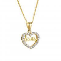 Sterling Silver Jewelry Necklace, 925 Sterling Silver, with 1.97inch extender chain, Heart, plated, fashion jewelry & for woman & with rhinestone Approx 15.74 Inch 