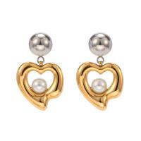 Stainless Steel Drop Earring, 304 Stainless Steel, with Plastic Pearl, Heart, Vacuum Ion Plating, fashion jewelry & for woman 