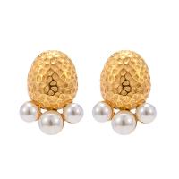 Edelstahl Stud Ohrring, 304 Edelstahl, mit Kunststoff Perlen, 18K vergoldet, Modeschmuck & für Frau, goldfarben, verkauft von Paar