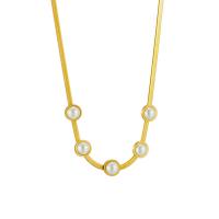 Titanium Steel Jewelry Necklace, with Plastic Pearl, with 1.97inch extender chain, 18K gold plated, fashion jewelry & for woman, golden Approx 15.75 Inch 