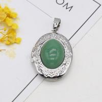 Gemstone Zinc Alloy Pendants, with Gemstone, Oval, silver color plated, DIY 