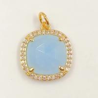 Gemstone Brass Pendants, with Natural Stone, gold color plated, DIY & micro pave cubic zirconia 14.06mm [