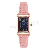 Wrap Watch, PU Leather, with Glass & 304 Stainless Steel & Zinc Alloy, Rectangle, rose gold color plated, fashion jewelry & Chinese movement & for woman & with rhinestone Approx 220 mm 