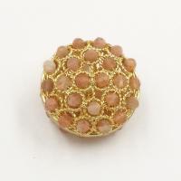 Single Gemstone Beads, Natural Stone, with Brass, Round, gold color plated, DIY 25.06mm 