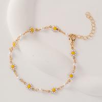 Brass Anklet, with 5cm extender chain, Daisy, plated, fashion jewelry & for woman, gold Approx 73 cm 