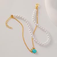 Zinc Alloy Anklet, with Plastic Pearl, with 5cm extender chain, Turtle, plated, Double Layer & fashion jewelry & for woman Approx 73 cm 