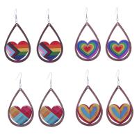 Wood Earring, with Zinc Alloy, printing  & for woman 