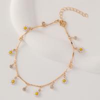 Brass Anklet, with 5cm extender chain, Daisy, plated, fashion jewelry & for woman & with rhinestone, gold Approx 73 cm 