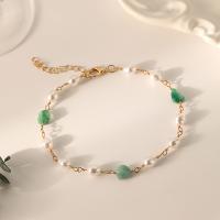 Brass Anklet, with Stone & Plastic Pearl, with 5cm extender chain, plated, fashion jewelry & for woman, gold Approx 22 cm 